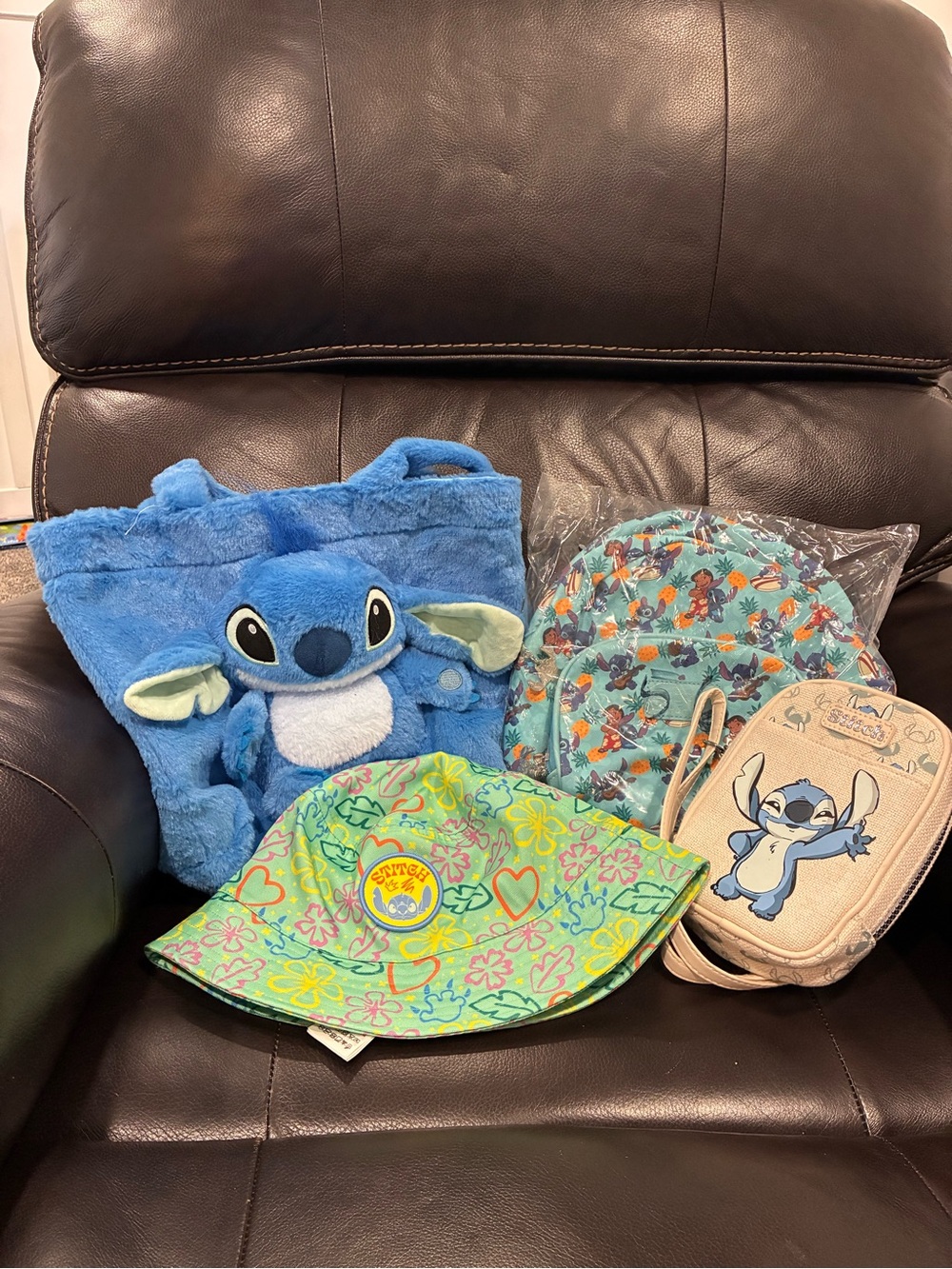 Disney Stitch Bundle- Plush Tote, bucket hat, cross body, mini back pack
